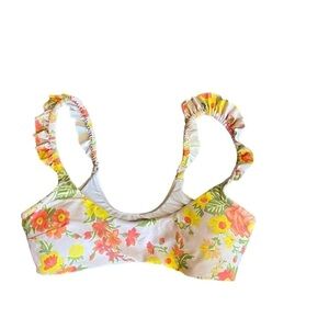 NEW Aerie Floral Ruffle Scoop Bikini Swimsuit Top Size Medium L
